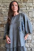 Lindin Linen Blend Crochet Flower Top Washed Charcoal